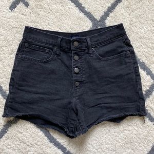 Raw hem J. Crew black jean shorts- high waist sz 27, button fly